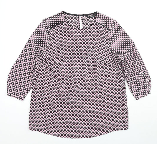 Dunnes Stores Womens Pink Geometric Polyester Basic Blouse Size S Round Neck