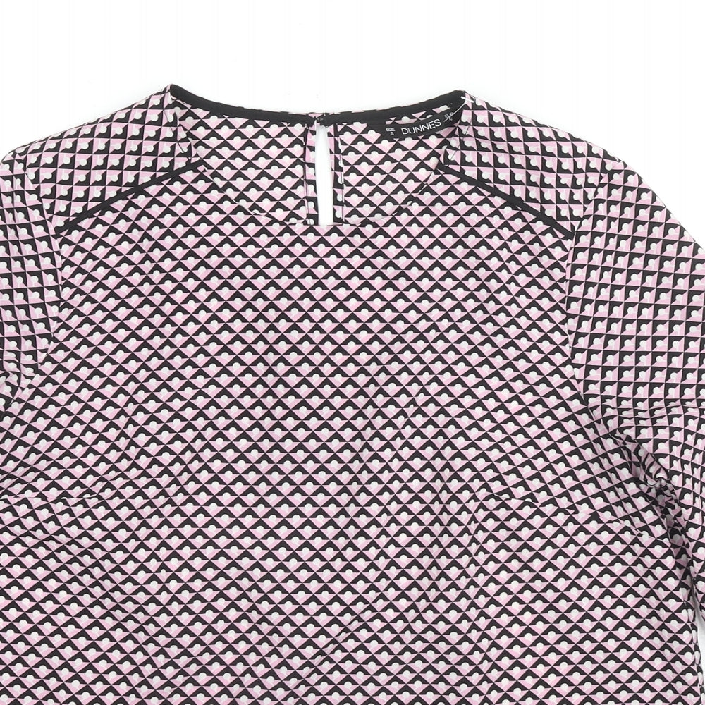 Dunnes Stores Womens Pink Geometric Polyester Basic Blouse Size S Round Neck