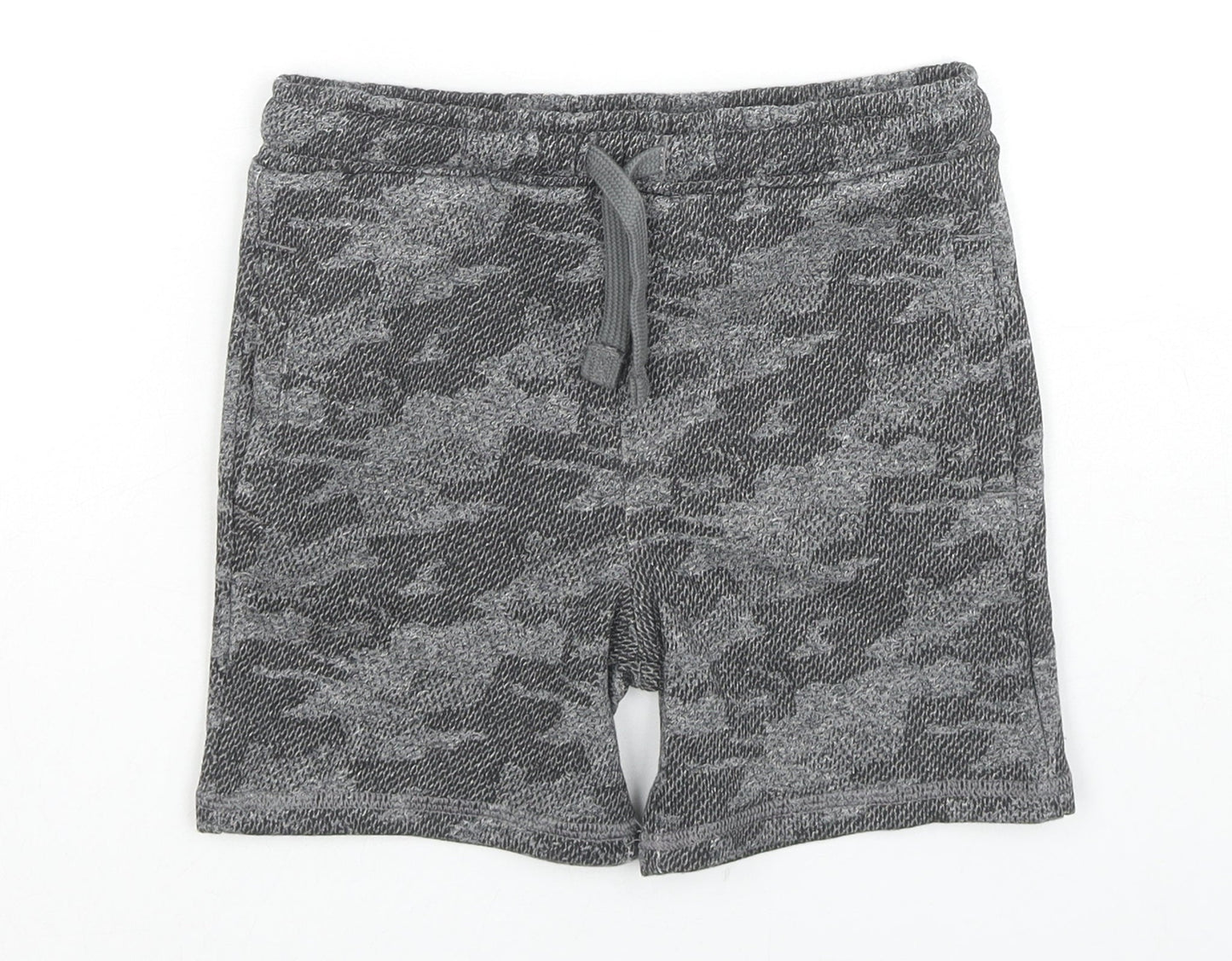 Marks and Spencer Boys Grey Camouflage Cotton Sweat Shorts Size 4-5 Years Regular Drawstring