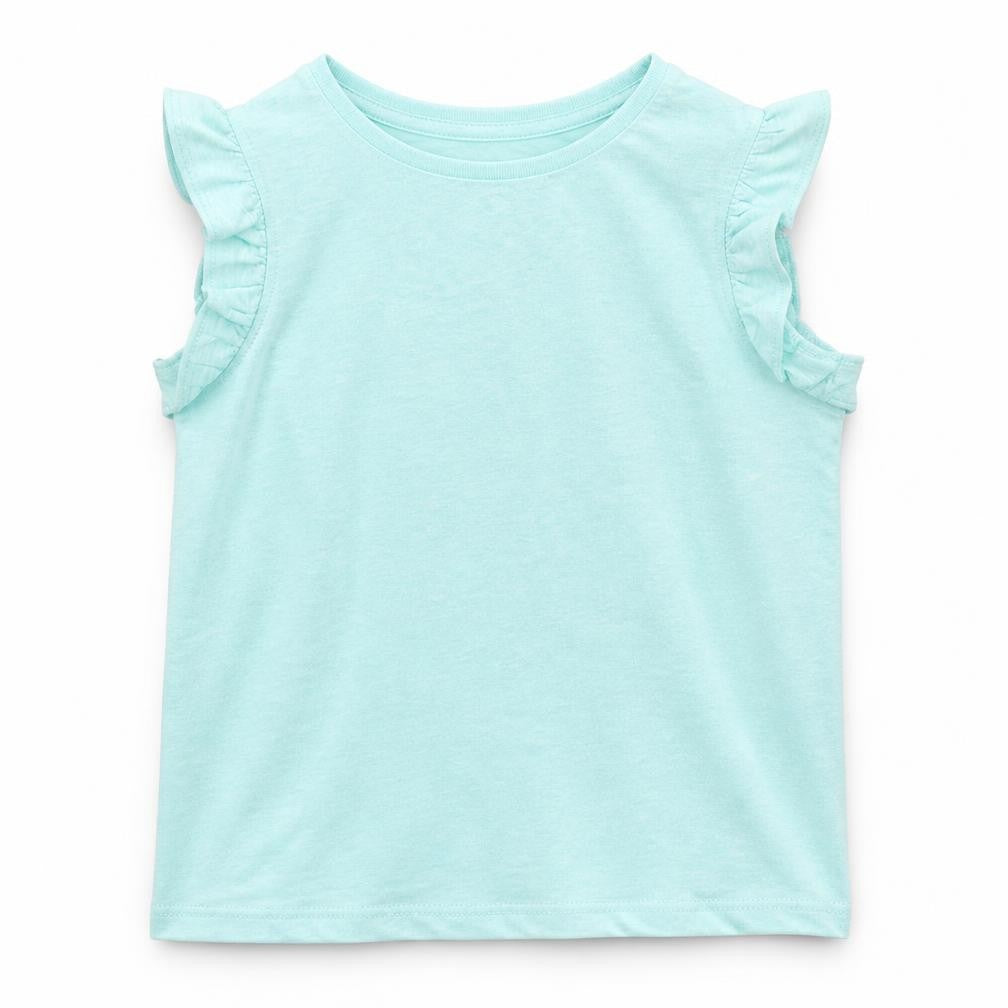 Front view of Marks & Spencer girls’ blue polyester basic tank, size 5-6, years round neck pullover