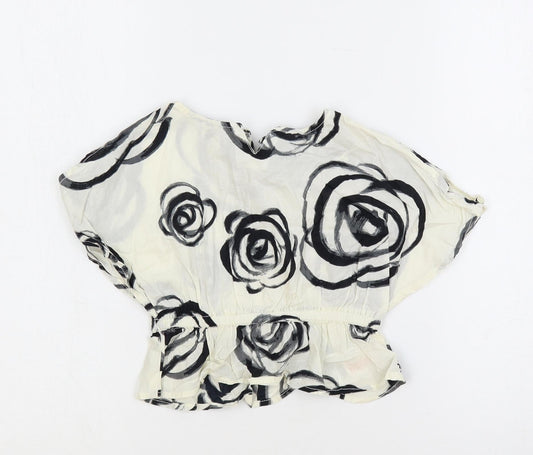 Gap Girls Ivory Floral Cotton Pullover Blouse Size 18-24 Months Round Neck Button