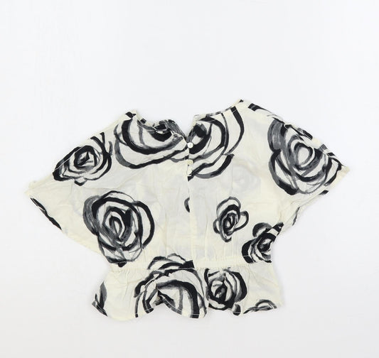 Gap Girls Ivory Floral Cotton Pullover Blouse Size 18-24 Months Round Neck Button