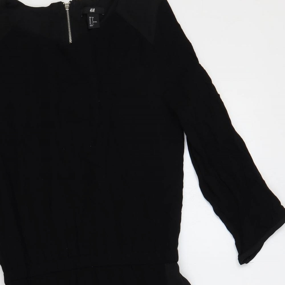 H&M Womens Black Viscose Shift Size 10 Boat Neck Zip