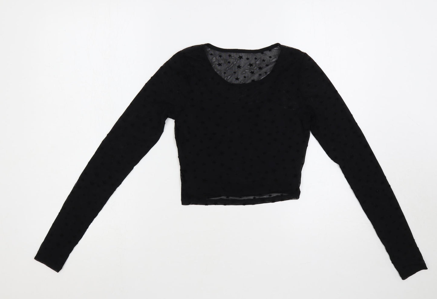 Hollister Womens Black Geometric Polyester Cropped Blouse Size XS Round Neck - Stars