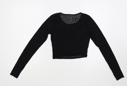 Hollister Womens Black Geometric Polyester Cropped Blouse Size XS Round Neck - Stars