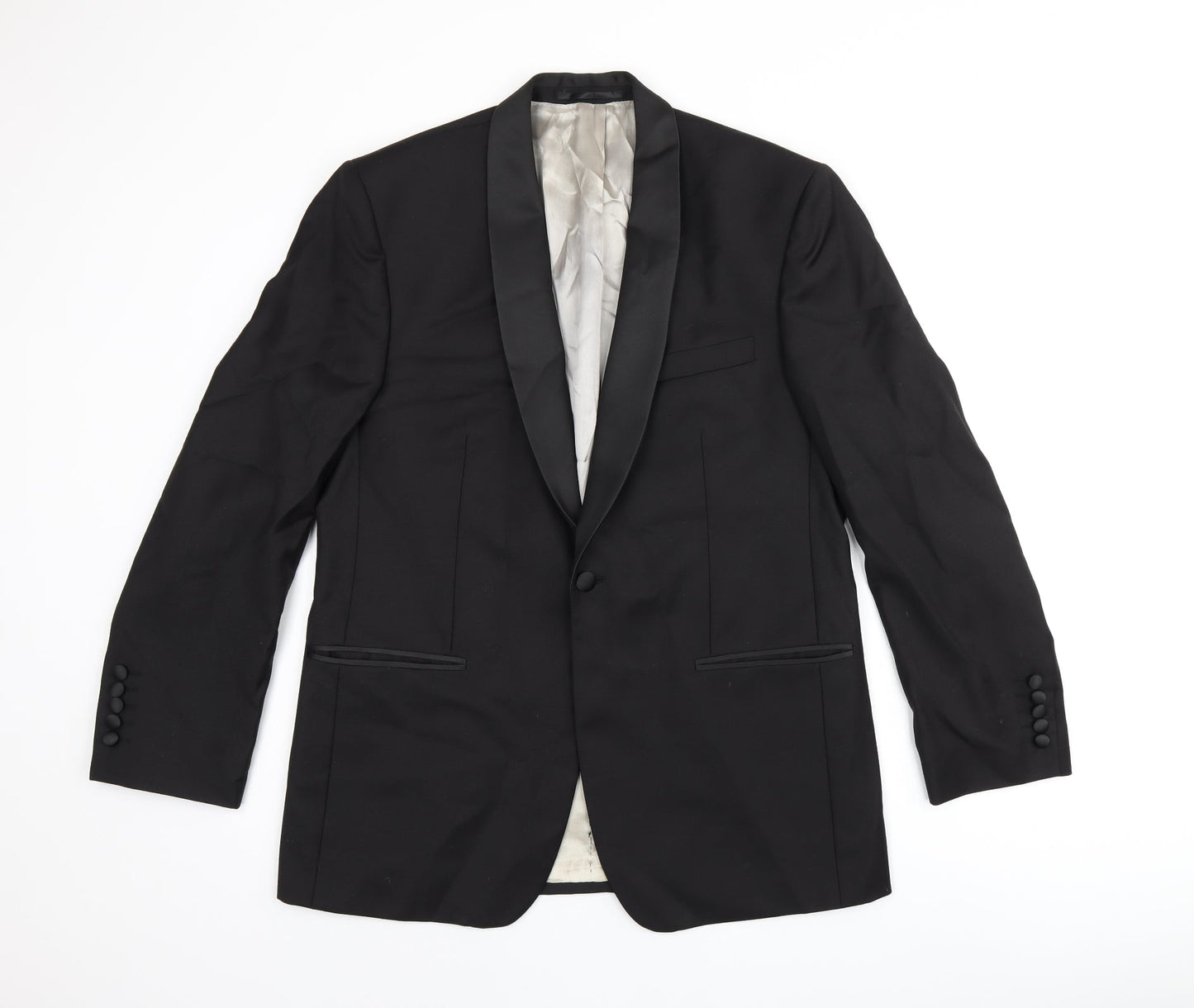 John Lewis Mens Black Wool Jacket Suit Jacket Size 40 Regular - Five-Button Sleeve