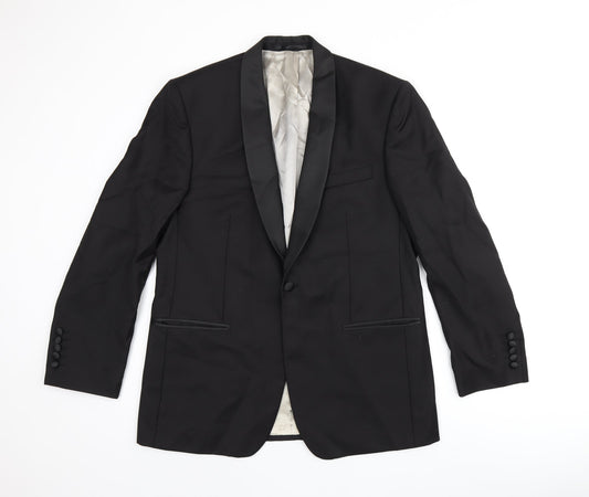 John Lewis Mens Black Wool Jacket Suit Jacket Size 40 Regular - Five-Button Sleeve