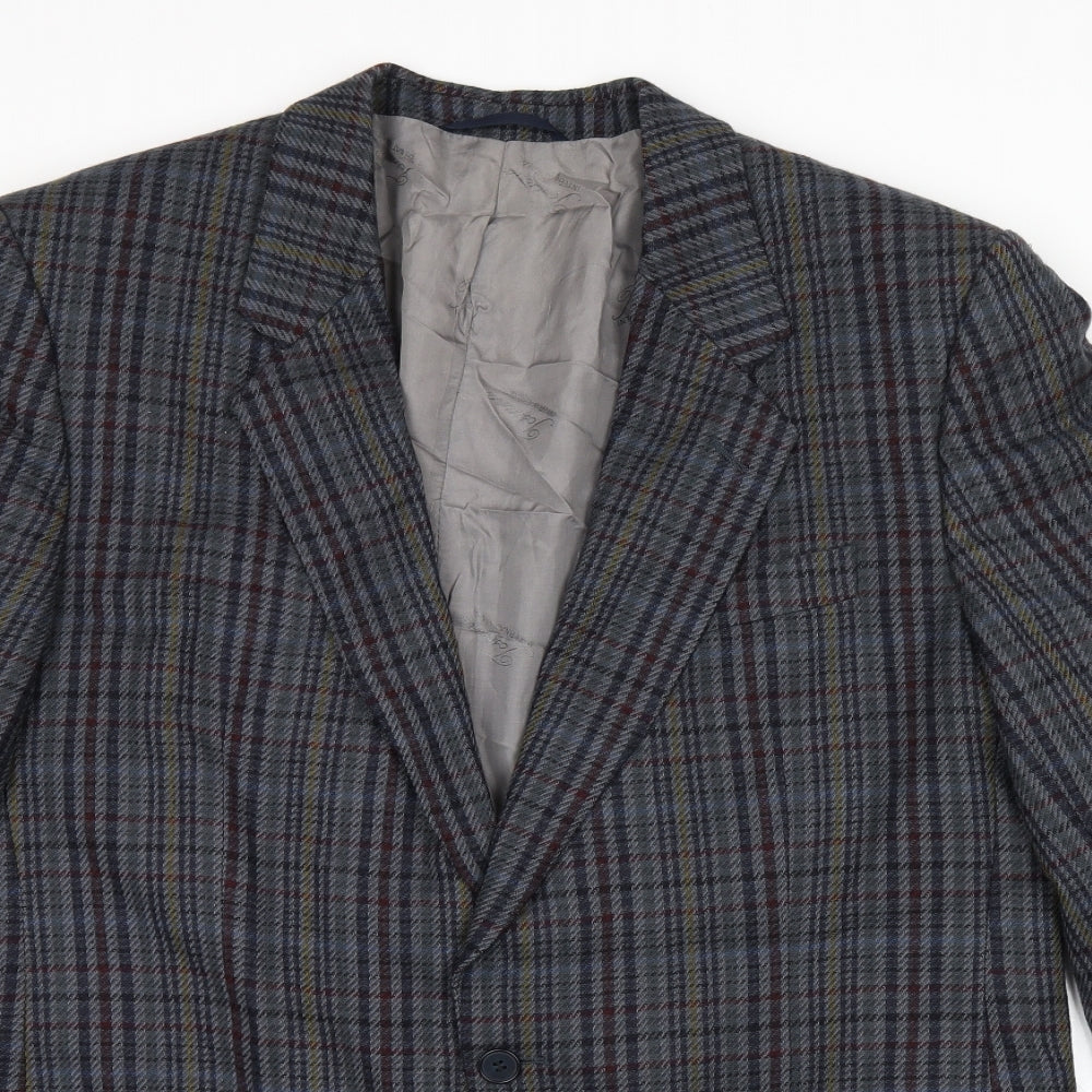 Toscana Mens Grey Plaid Wool Jacket Suit Jacket Size 46 Regular