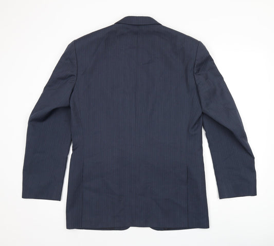 Greenwoods Mens Blue Striped Polyester Jacket Suit Jacket Size 38 Regular