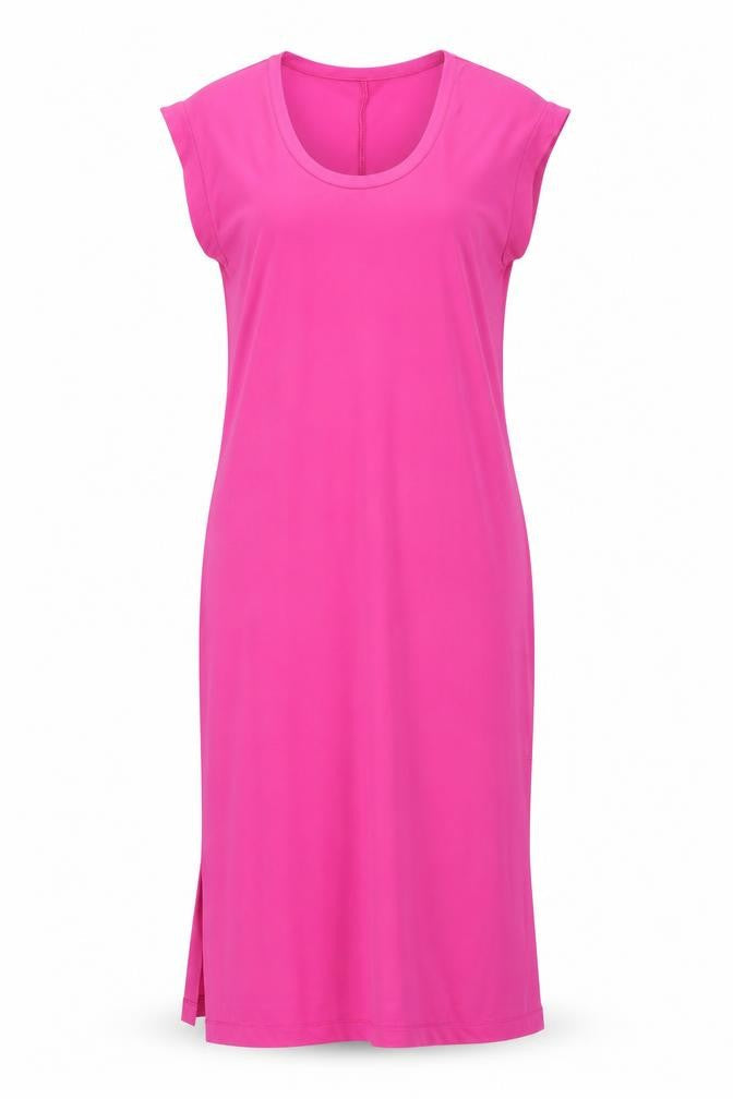 Marks and Spencer Womens Pink Polyester T-Shirt Dress Size 10 Scoop Neck Pullover - Side Slits