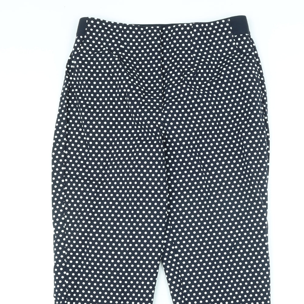 Marks and Spencer Womens Black Polka Dot Cotton Trousers Size 10 L26 in Regular Zip