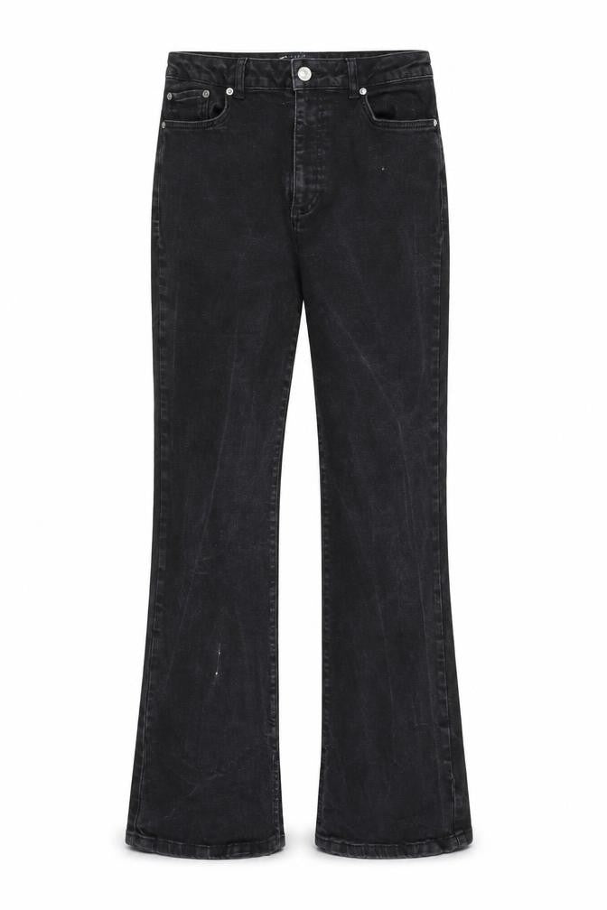 Front view of ASOS women’s black cotton flared jeans, size UK 30, in, 32-inch leg regular zip