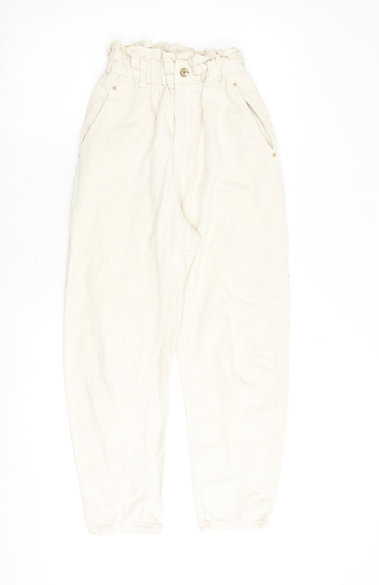 Zara Womens Beige Cotton Straight Jeans Size 4 L28 in Regular Zip