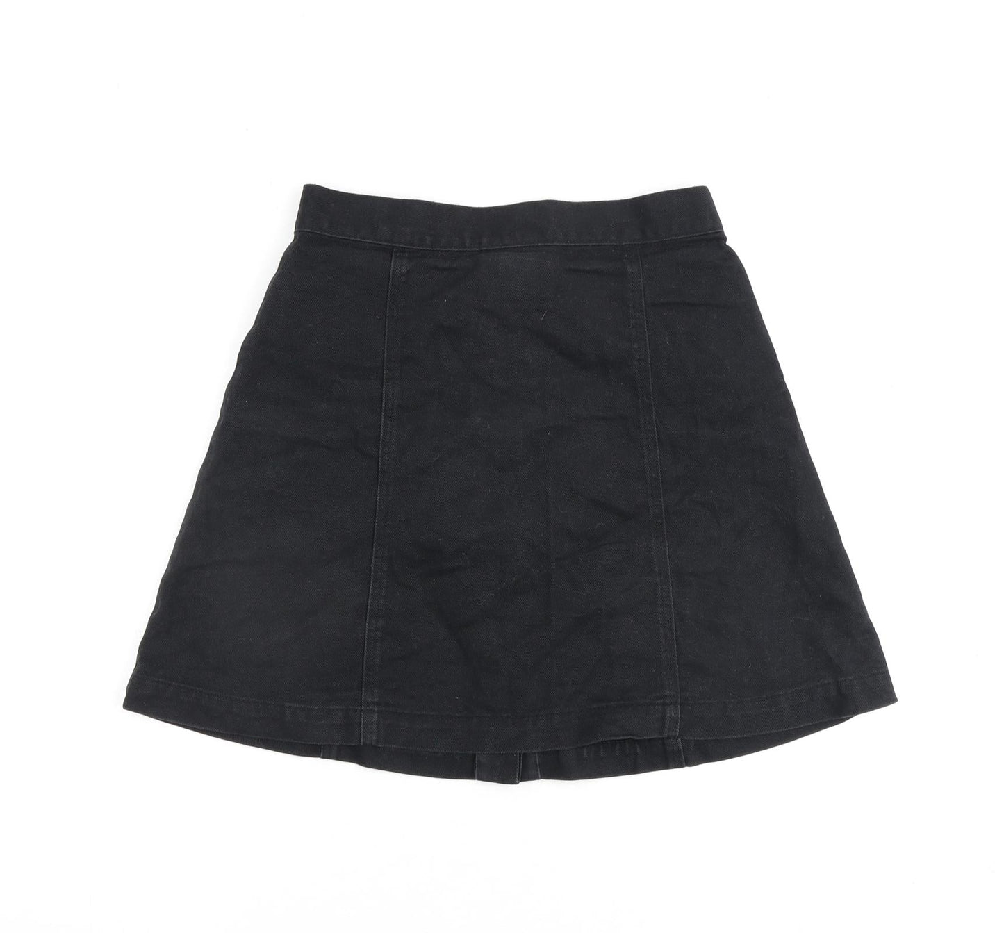 Monki Womens Black Cotton A-Line Skirt Size 6 Button