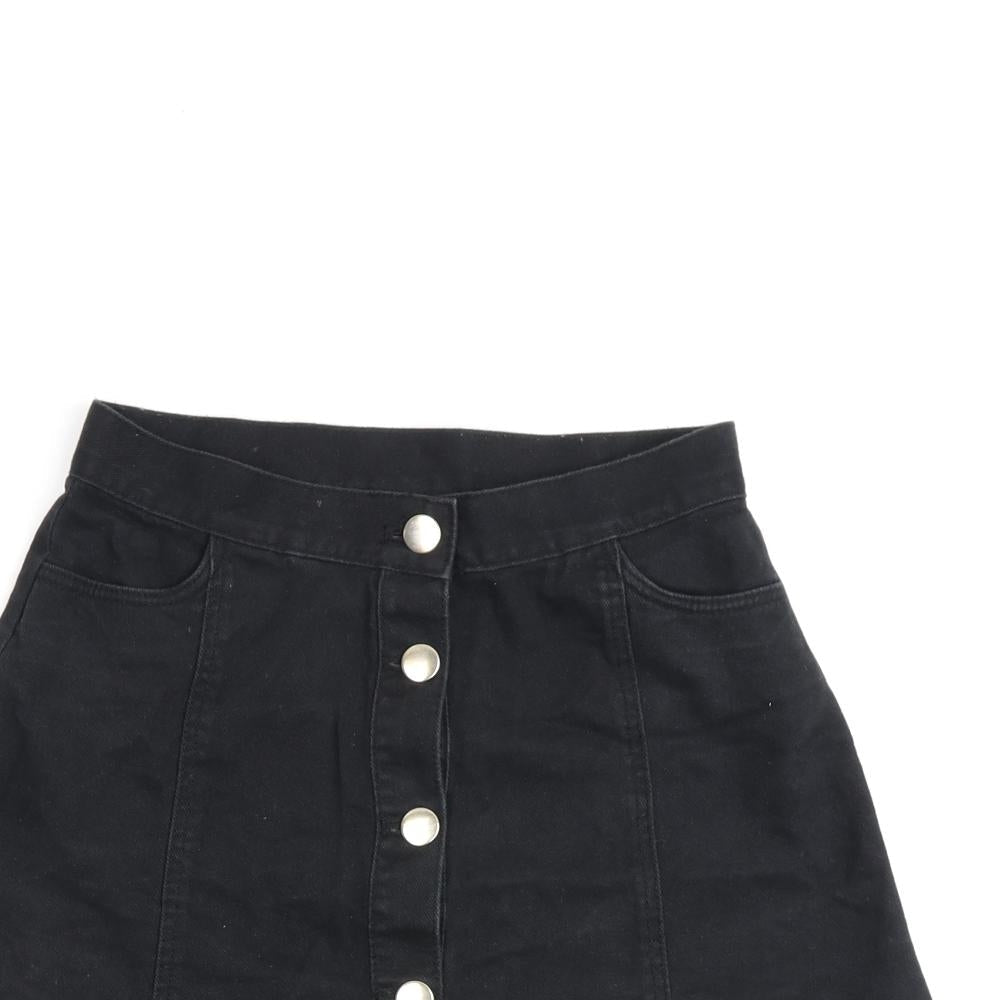 Monki Womens Black Cotton A-Line Skirt Size 6 Button