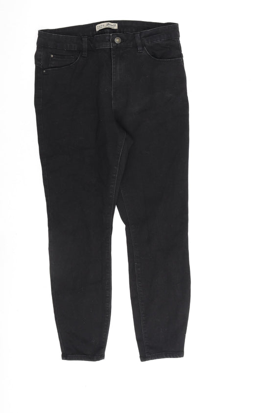Denim & Co. Womens Black Cotton Straight Jeans Size 14 L26 in Regular Zip