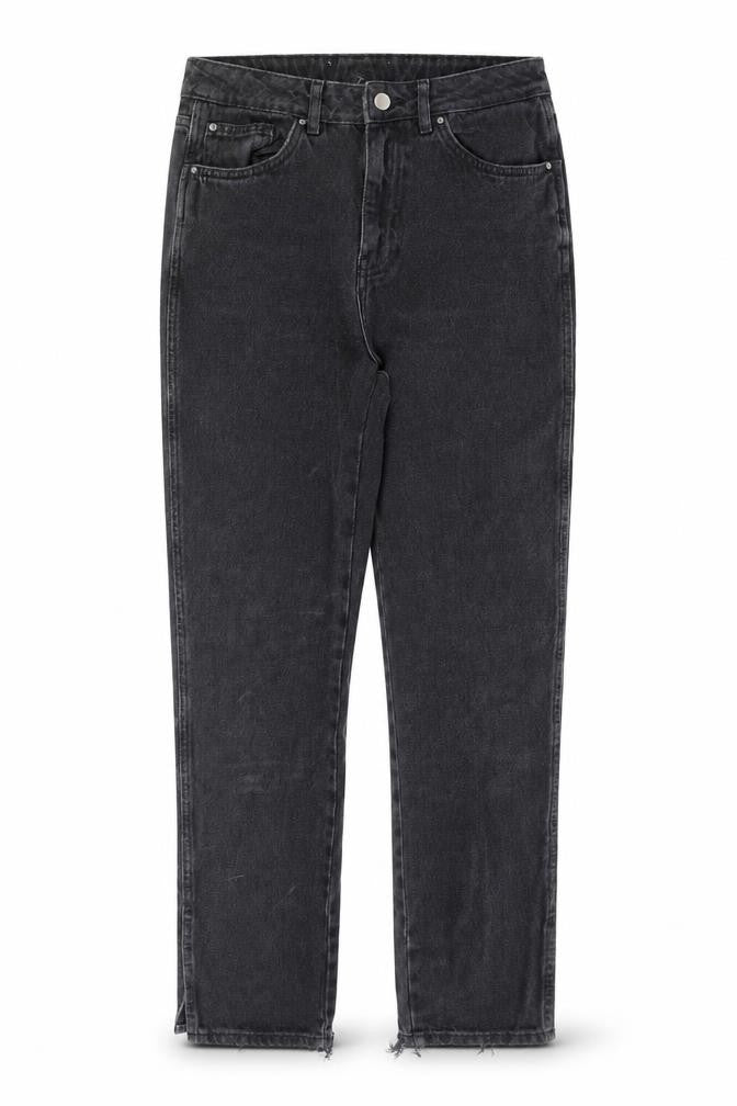 Front view of Denim & Co. women’s grey cotton straight jeans, size UK 10, 30-inch leg regular zip