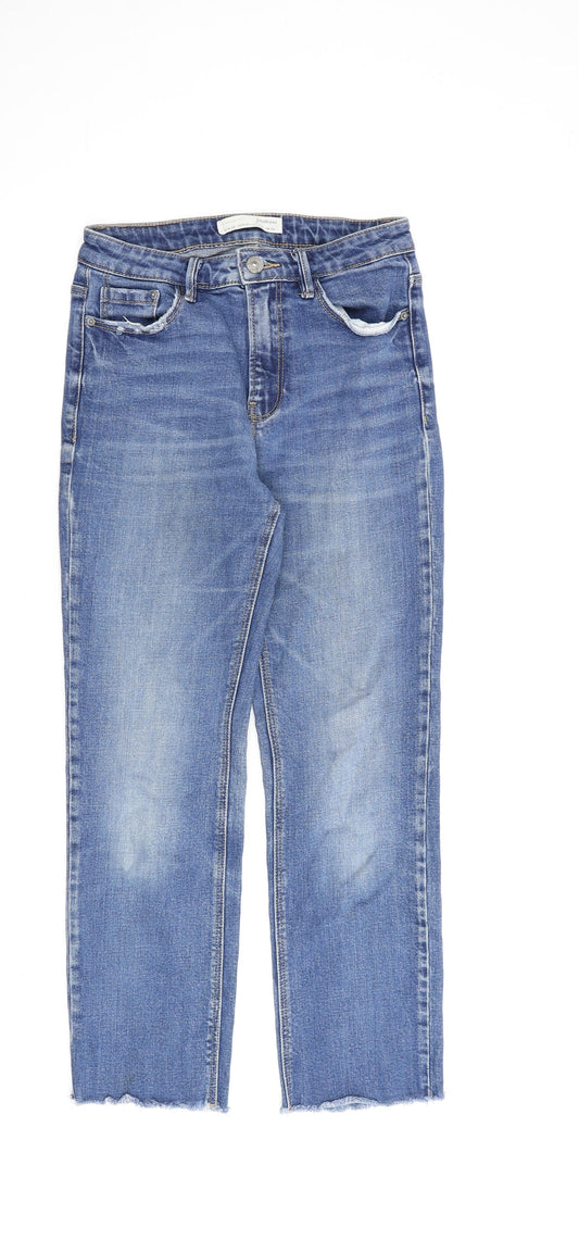 Stradivarius Womens Blue Cotton Straight Jeans Size 8 L26 in Regular Zip