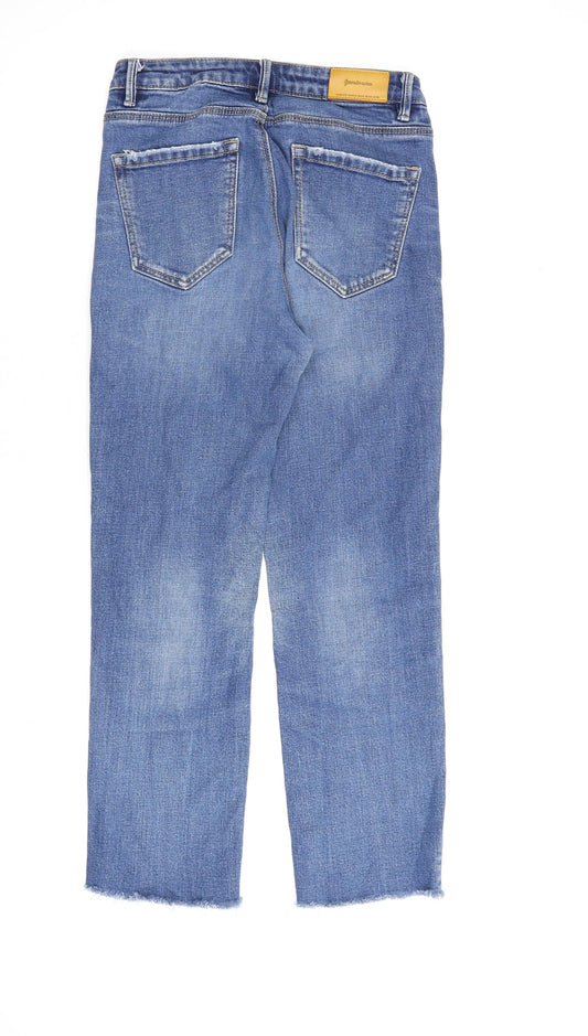 Stradivarius Womens Blue Cotton Straight Jeans Size 8 L26 in Regular Zip