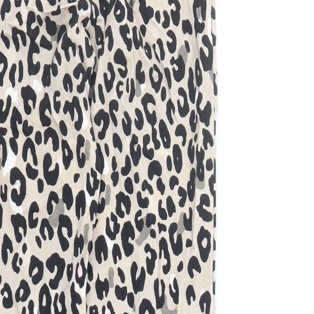 Marks and Spencer Womens Brown Animal Print Viscose Trousers Size 6 L28 in Regular Zip - Leopard Pattern