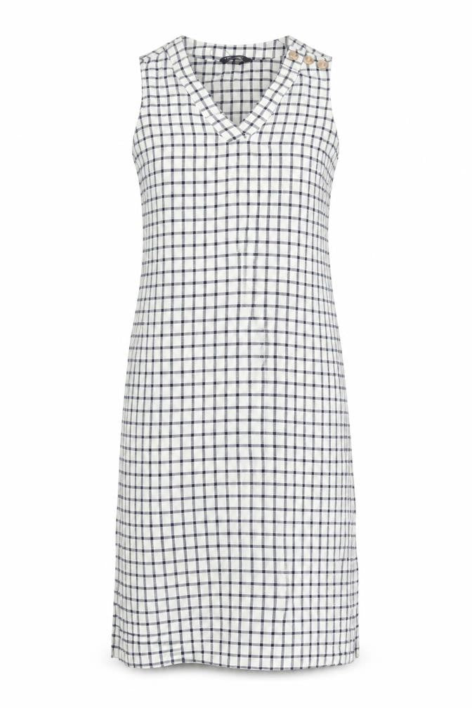 Marks and Spencer Womens White Check Flax A-Line Size 6 V-Neck Zip