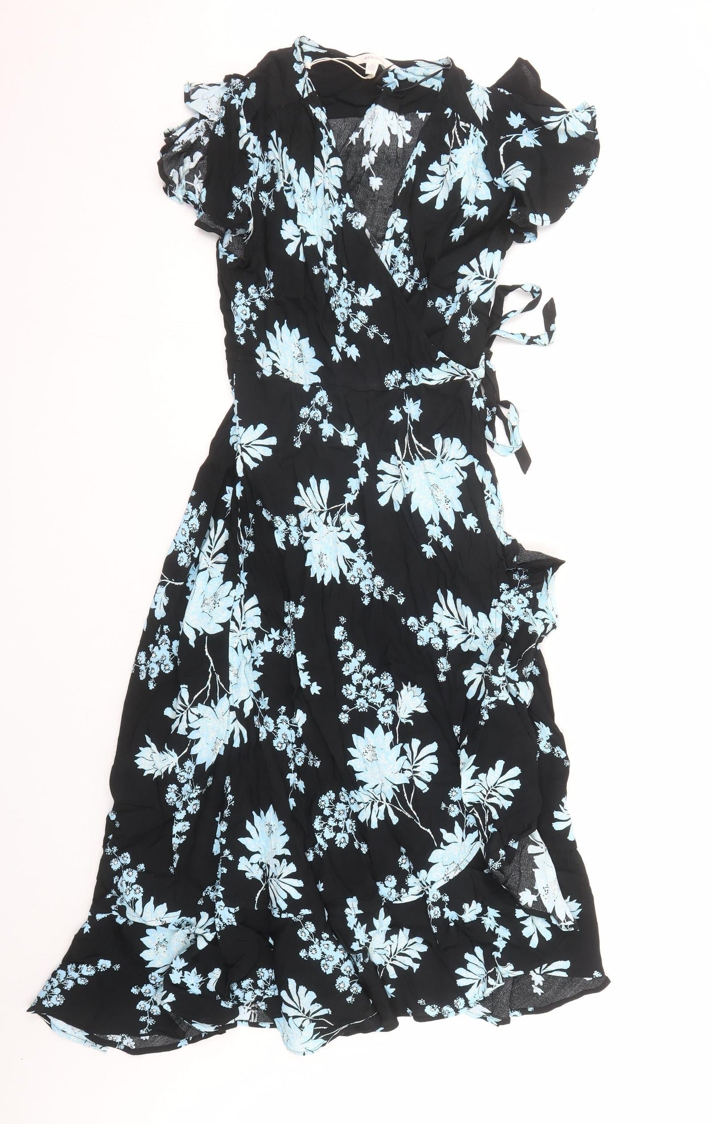 Per Una Womens Black Floral Polyester Fit & Flare Size 6 V-Neck Zip