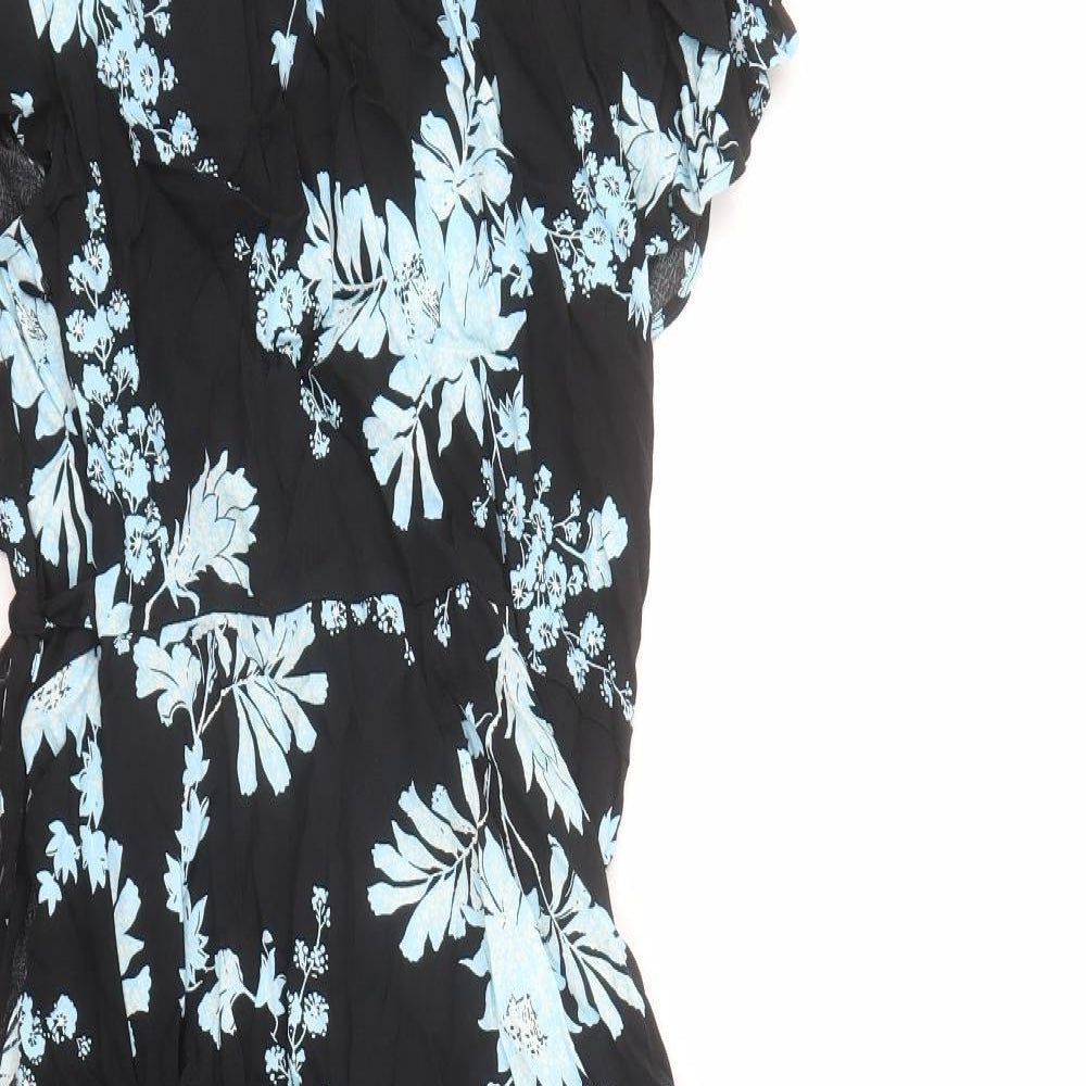 Per Una Womens Black Floral Polyester Fit & Flare Size 6 V-Neck Zip