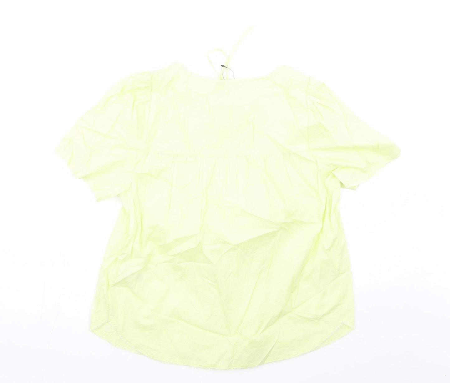 Marks and Spencer Womens Yellow Cotton Basic Blouse Size 10 Round Neck - Embroidered Flowers