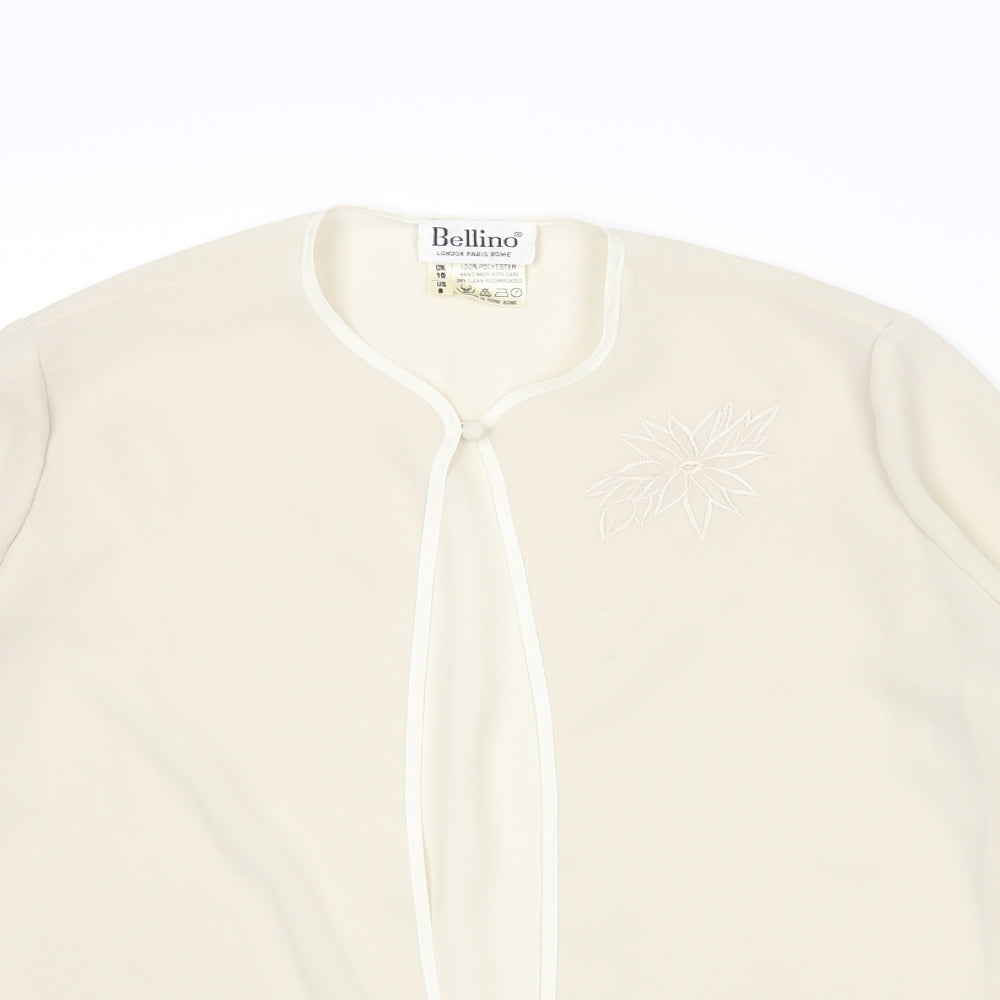 Bellino Womens Beige Polyester Basic Blouse Size 10 Round Neck - Embroidered Flower