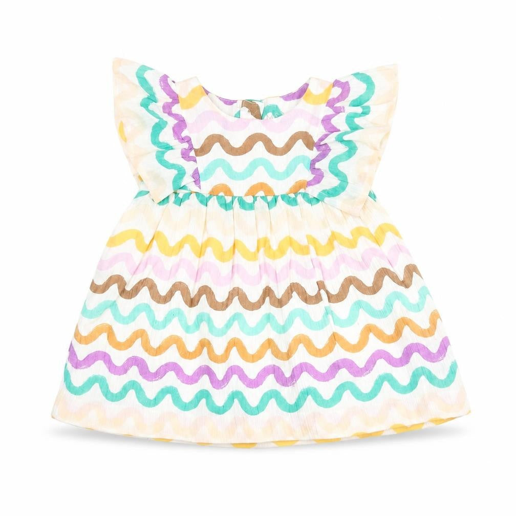 Front view of Marks & Spencer girls’ multicoloured geometric cotton a-line, size 0-3, months round neck button