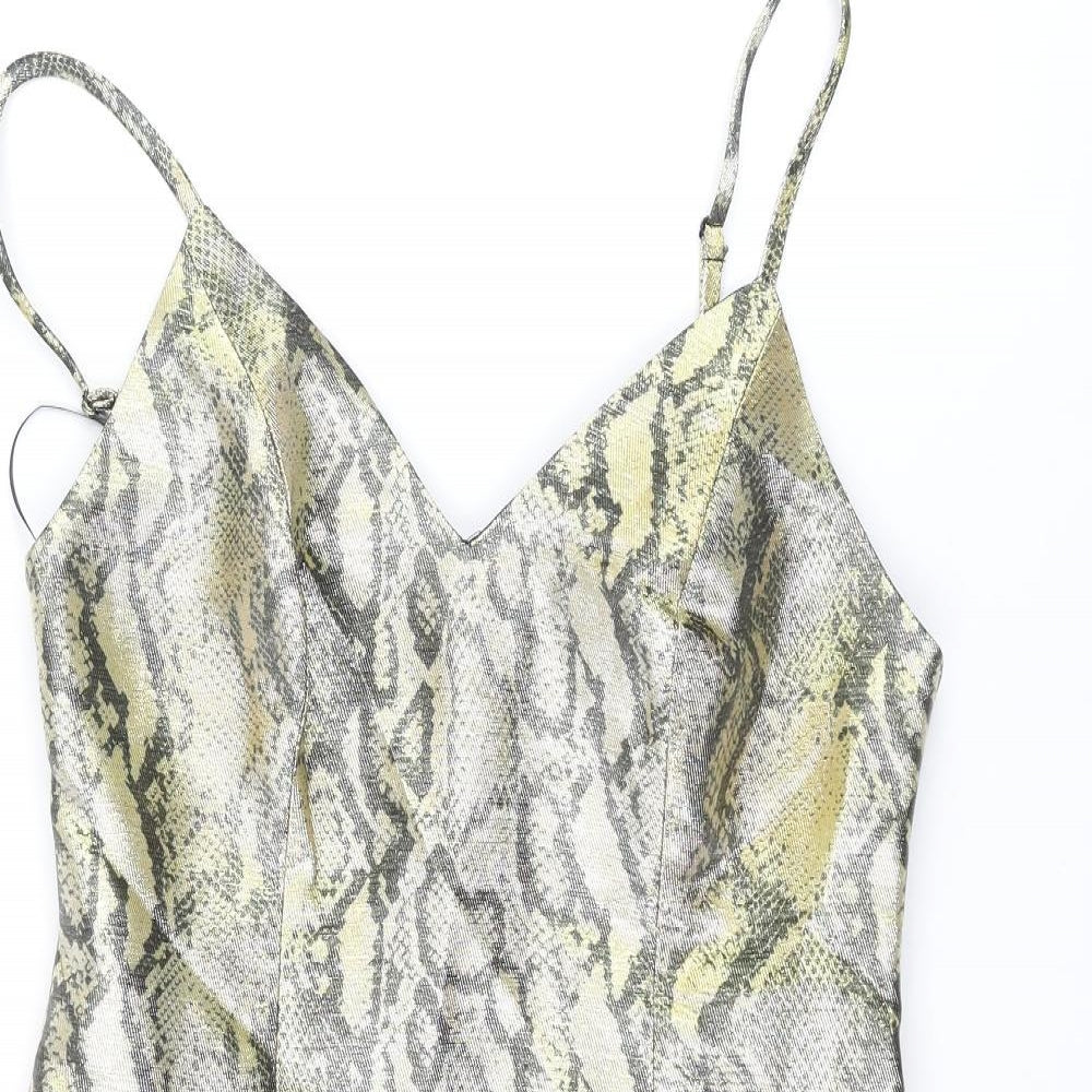 Topshop Womens Gold Animal Print Polyester Mini Size 10 Sweetheart Zip - Snake Print