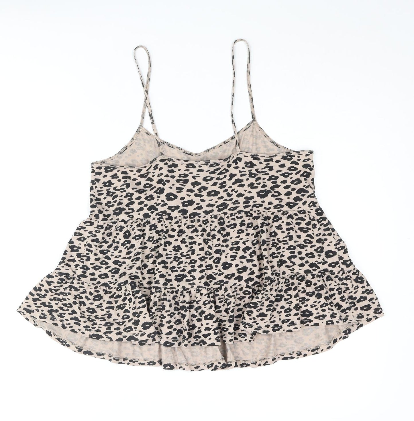 New Look Womens Beige Animal Print Cotton Camisole Tank Size 8 Scoop Neck - Peplum Leopard Print