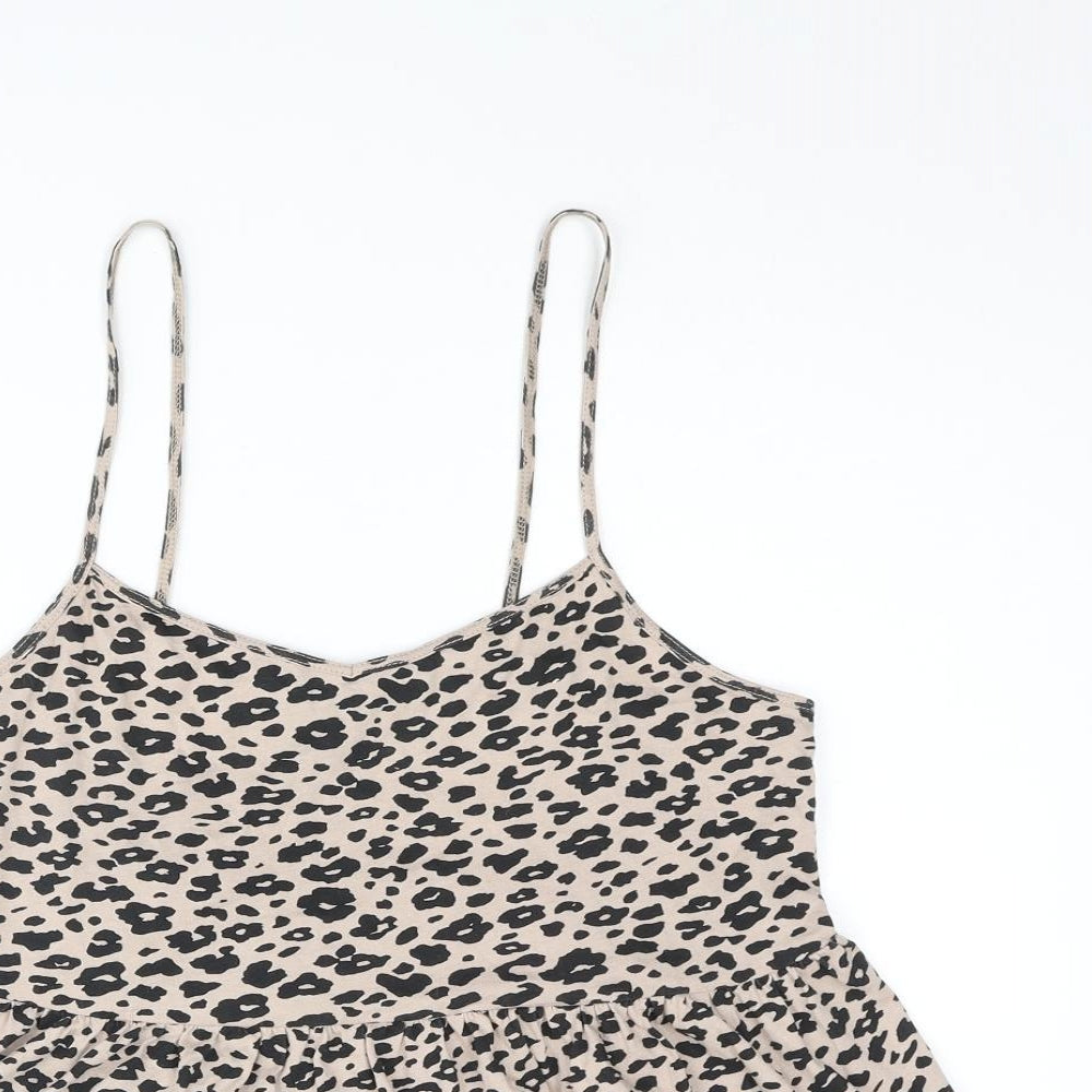 New Look Womens Beige Animal Print Cotton Camisole Tank Size 8 Scoop Neck - Peplum Leopard Print