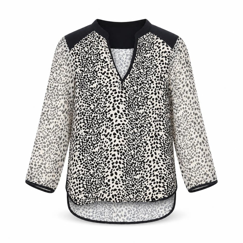 Oasis Womens Beige Animal Print Viscose Basic Blouse Size S V-Neck - Cheetah Print