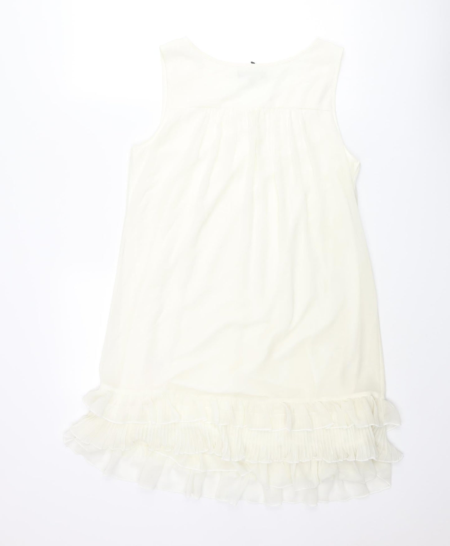 Heaven Womens Ivory Polyester Shift Size 14 Scoop Neck Pullover - Frill Rhinestone