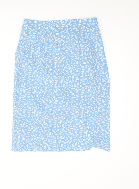 Cider Womens Blue Floral Polyester Straight & Pencil Skirt Size S Zip - Drawstring