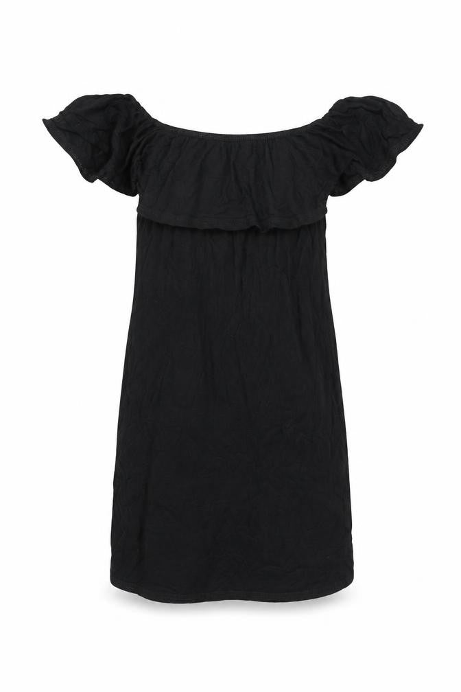 PRETTYLITTLETHING Womens Black Viscose Mini Size 4 Off the Shoulder Pullover - Frill