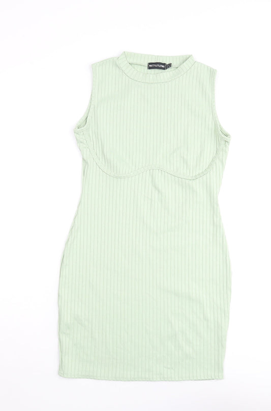 PRETTYLITTLETHING Womens Green Polyester Bodycon Size 10 Mock Neck Pullover - Ribbed