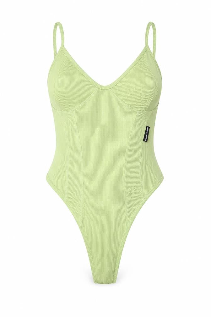 PRETTYLITTLETHING Womens Green Cotton Bodysuit One-Piece Size 10 Snap - Ribbed Logo
