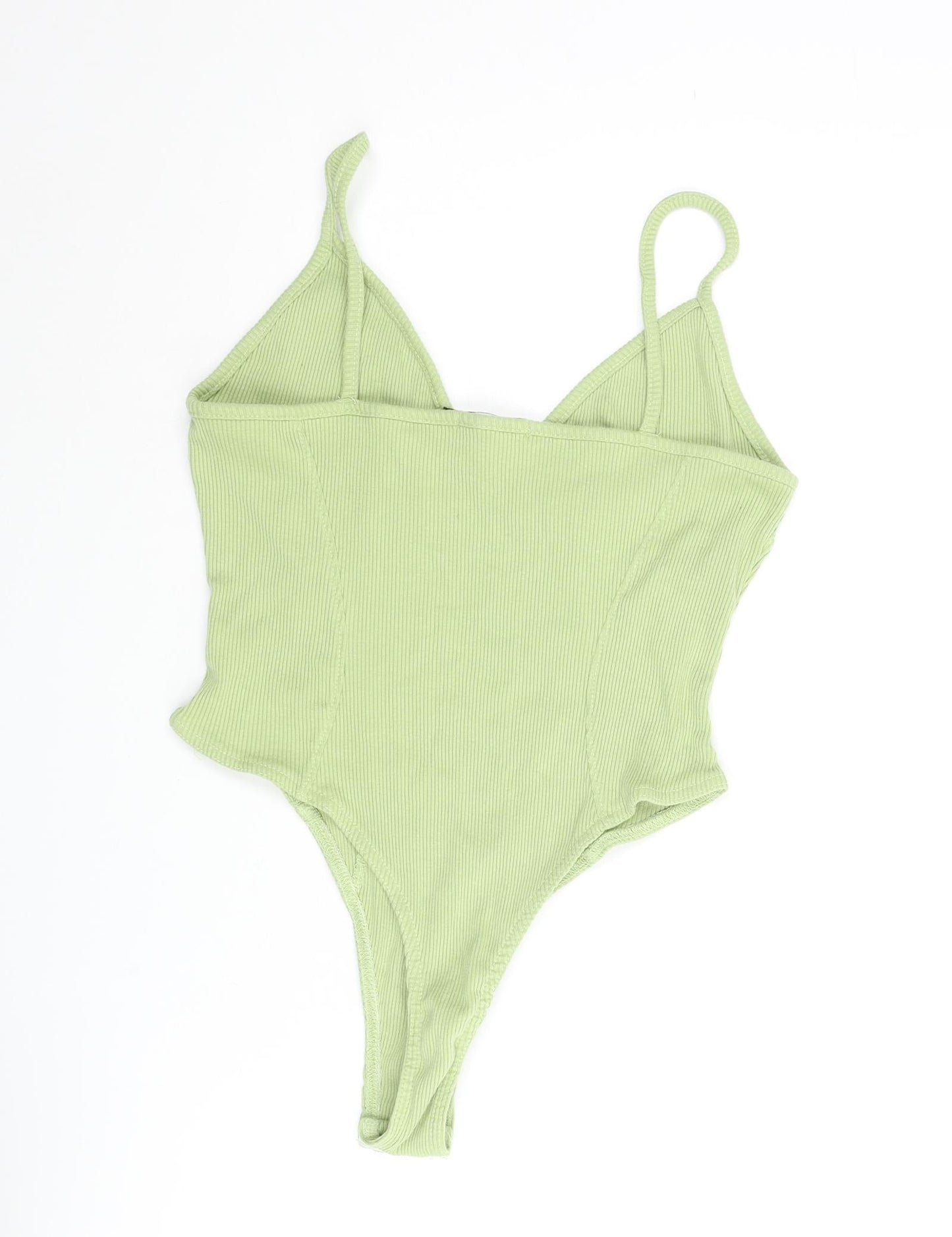 PRETTYLITTLETHING Womens Green Cotton Bodysuit One-Piece Size 10 Snap - Ribbed Logo