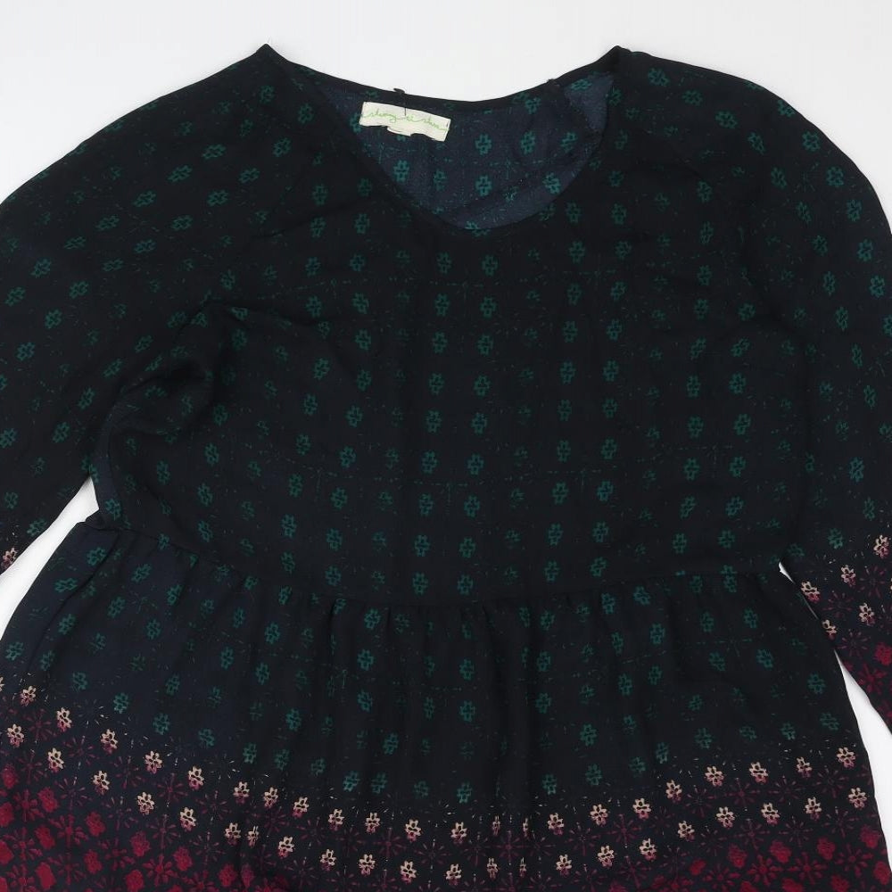 Staring at Stars Womens Blue Geometric Polyester Shift Size S Round Neck Pullover