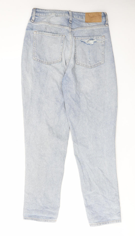 H&M Womens Blue Cotton Straight Jeans Size 10 L28 in Regular Zip - Pockets, Belt Loops