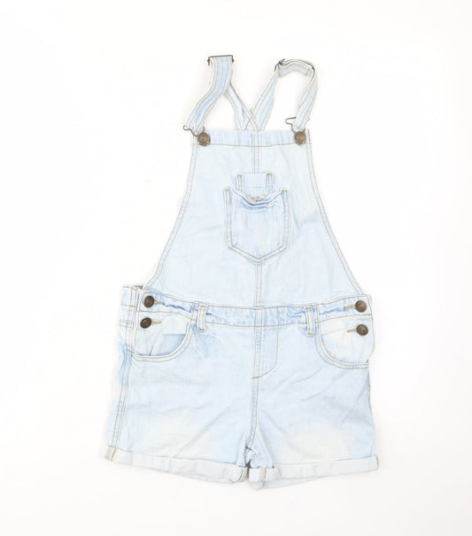 Denim & Co. Girls Blue Cotton Dungaree One-Piece Size 10-11 Years Button - Pockets, Belt Loops