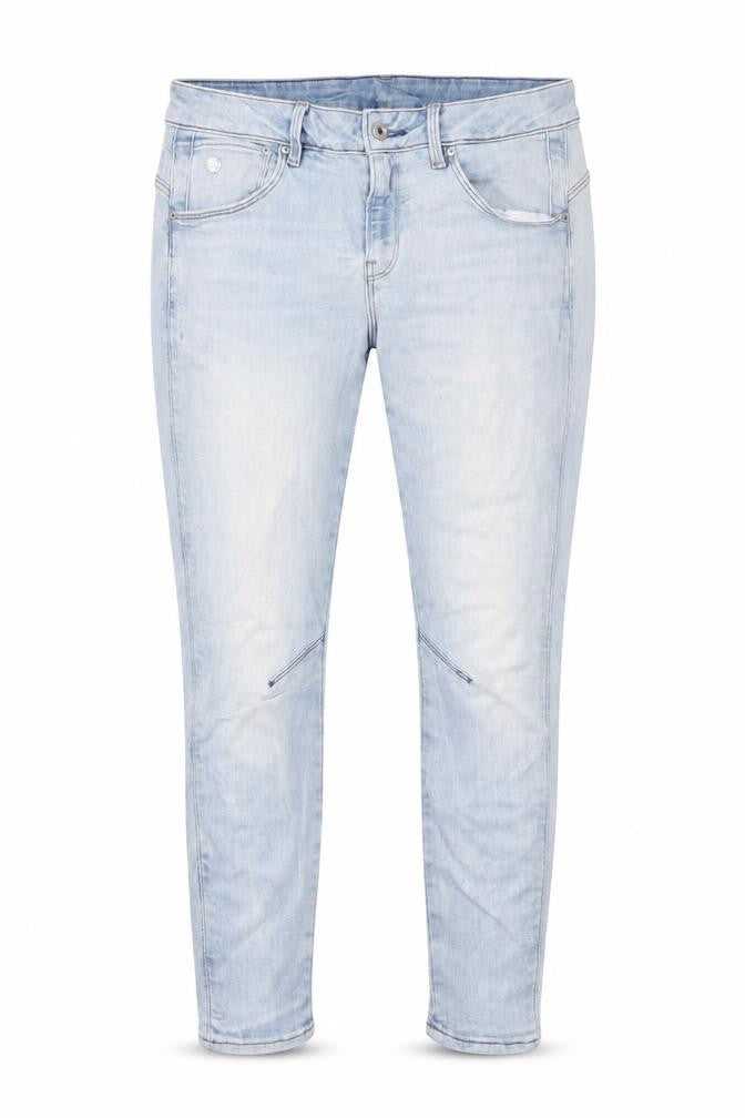Front view of G RAW women’s blue cotton skinny jeans, size UK 31, in, 28-inch leg regular zip - pockets, belt loops