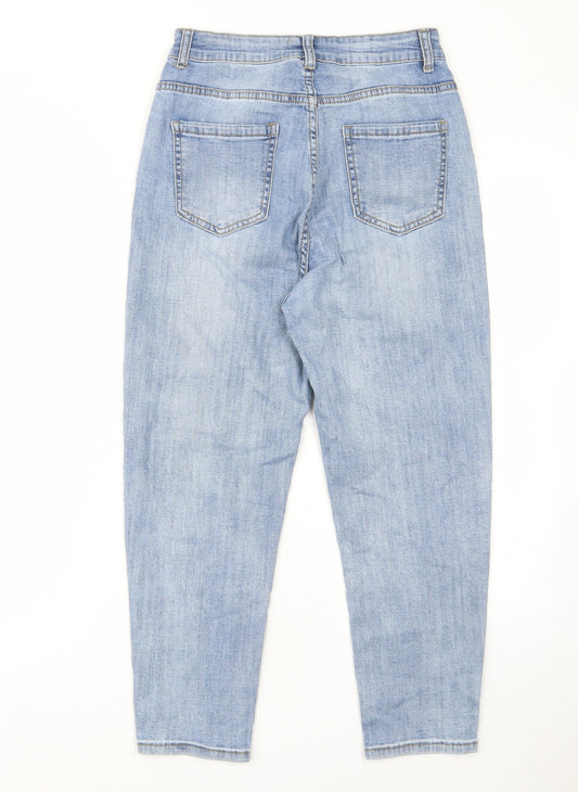Jeans Womens Blue Cotton Straight Jeans Size 26 in L23 in Regular Zip - Flower, Pockets, Belt Loops, Embroided