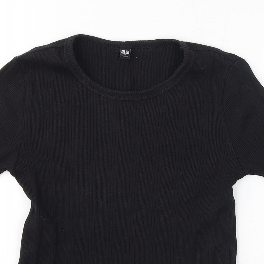 Uniqlo Womens Black Cotton Jersey T-Shirt Size S Round Neck