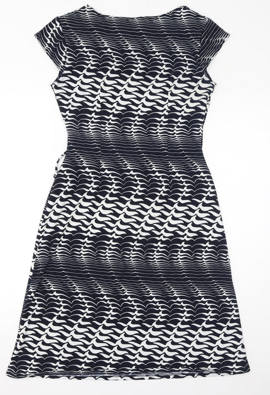 Lyse Spenard Womens Blue Geometric Polyester Bodycon Size S V-Neck Pullover