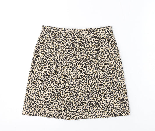 Topshop Womens Brown Animal Print Viscose Mini Skirt Size 6
