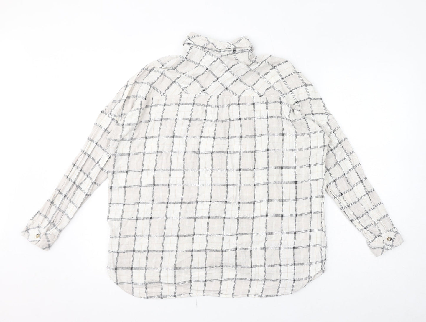Stradivarius Womens Ivory Check Polyester Basic Button-Up Size S Collared