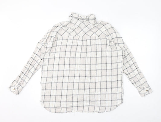 Stradivarius Womens Ivory Check Polyester Basic Button-Up Size S Collared